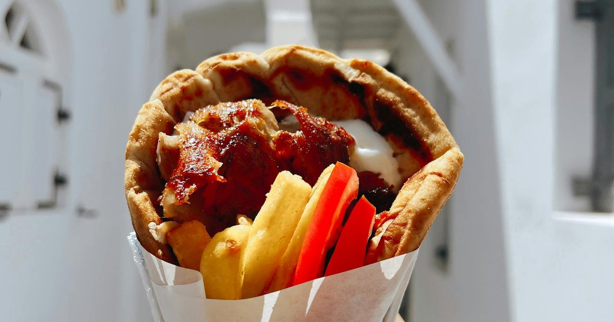 Traditional Greek gyros and souvlaki with pita bread and tzatziki